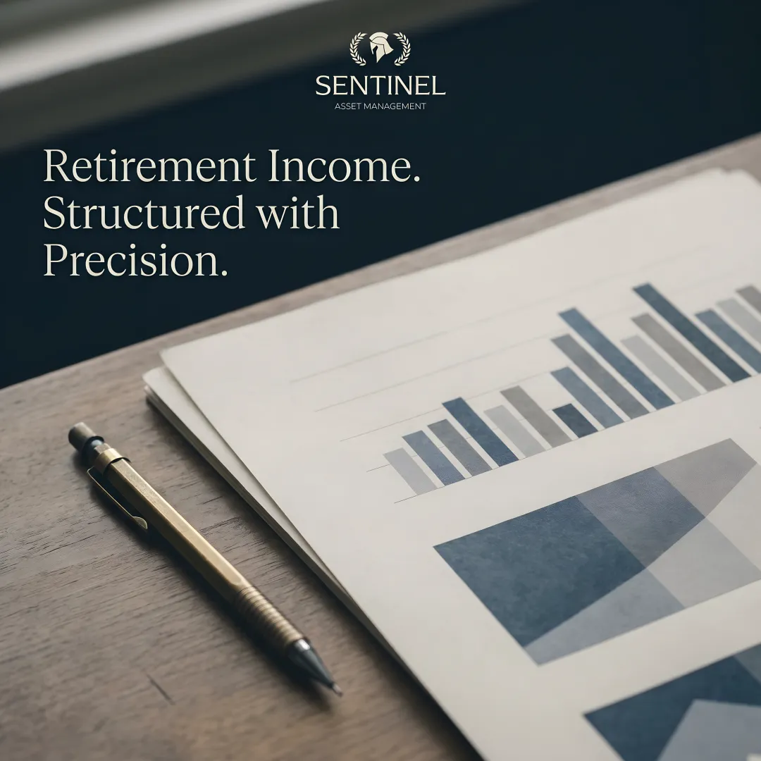 Financial charts and retirement income distribution graphs displayed on computer screen