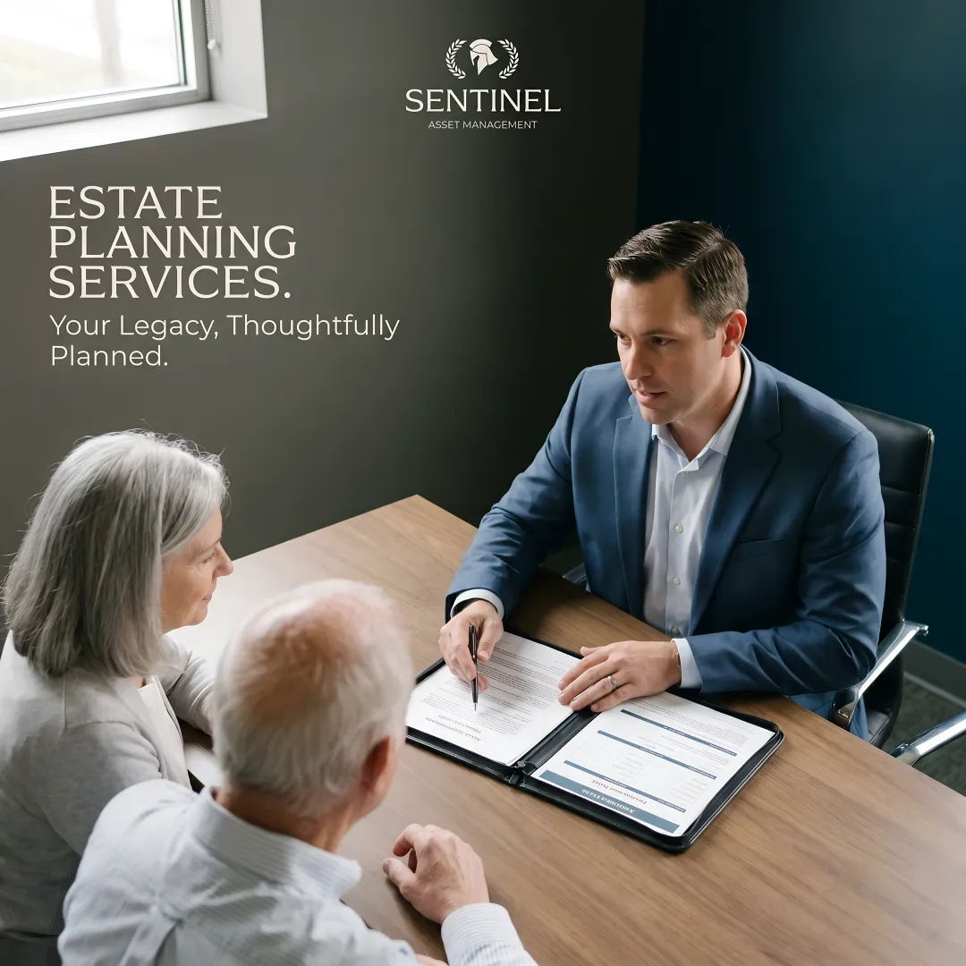 Financial advisor reviewing trust documents and estate plan with senior clients
