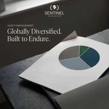 Diversified investment portfolio allocation pie chart and growth projection