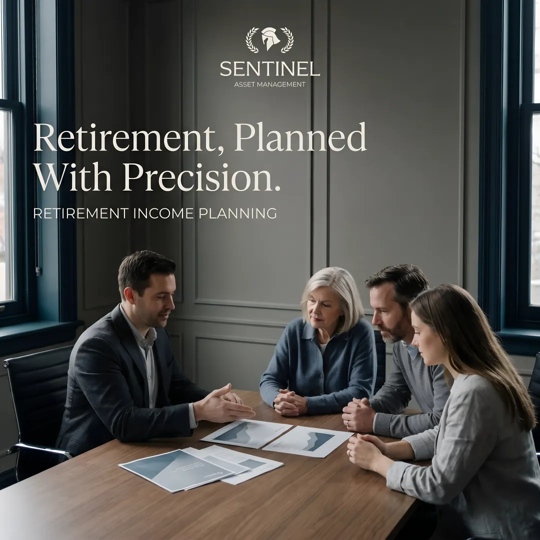 Financial advisor presenting retirement planning strategy to family