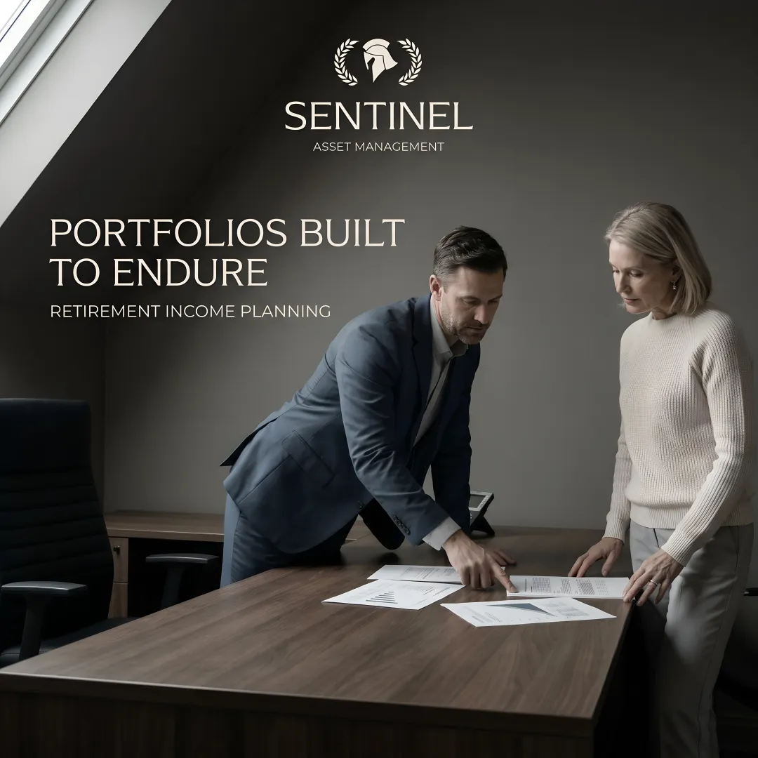 Wealth manager presenting comprehensive retirement financial plan to private client