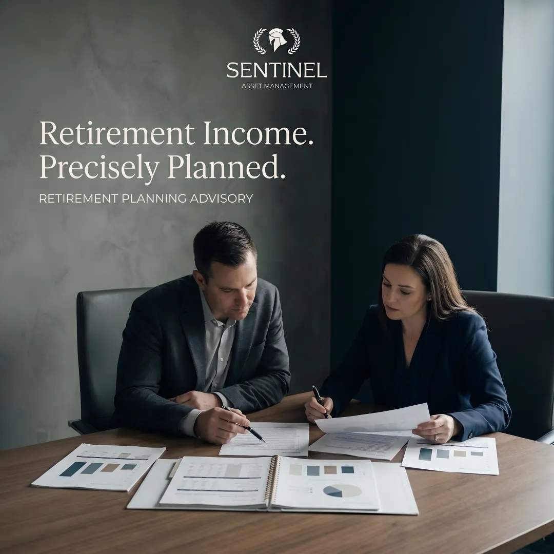 Financial planning team analyzing executive retirement strategy with documents and charts