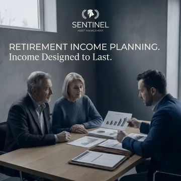 Senior couple reviewing comprehensive retirement financial plan with advisor at desk