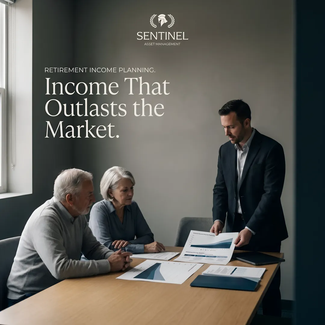 Financial advisor presenting retirement income projection charts to clients