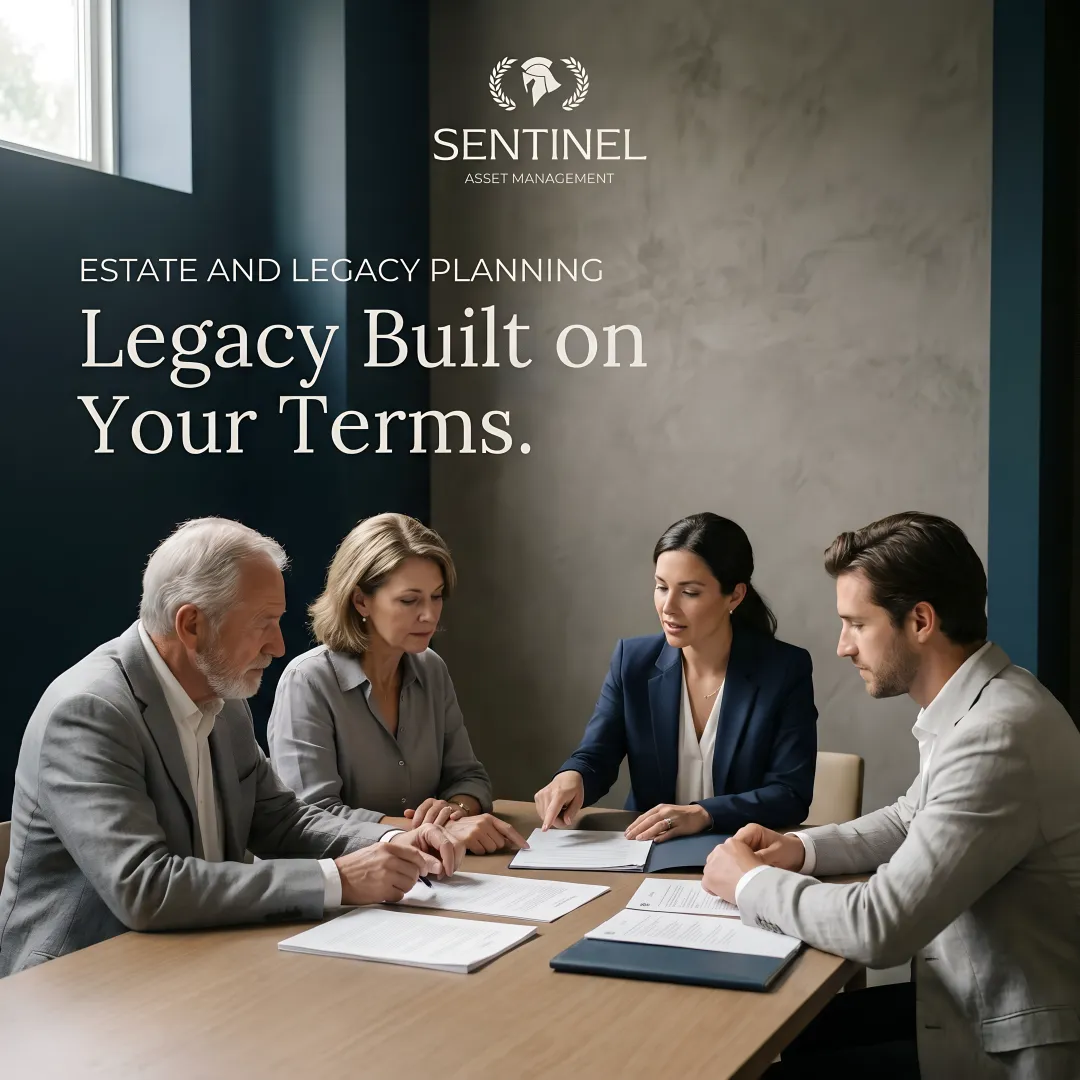 Family reviewing estate planning documents with financial advisor