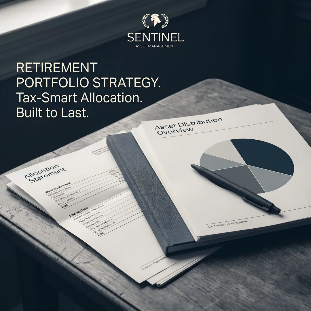 Tax-efficient retirement portfolio allocation chart showing taxable, tax-deferred, and tax-free accounts