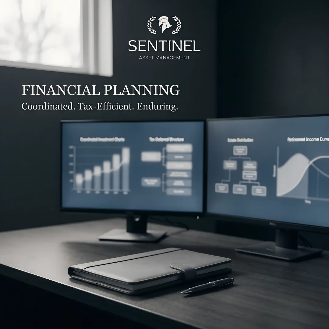 Integrated wealth management dashboard showing coordinated investment and tax strategies