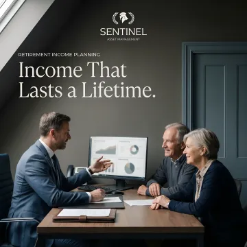 Financial advisor presenting retirement income projections to retirees