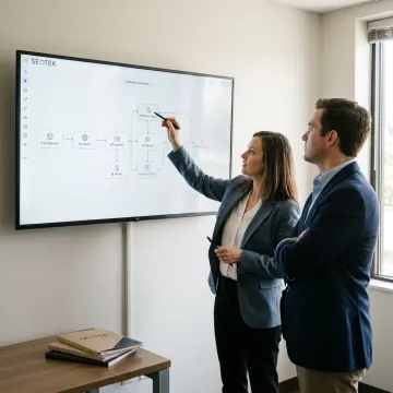 Consultants mapping AI workflow automation process