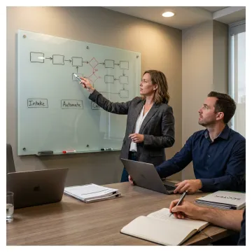 Consultants mapping automation workflow process