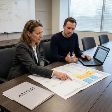 Consultants mapping automated business workflows