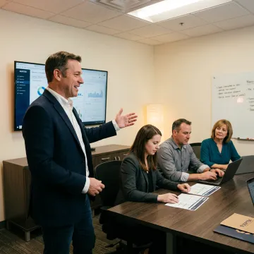 Executive management consultants leading an operations strategy session