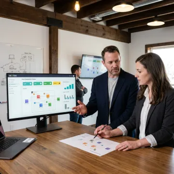 DevOps consultants reviewing cloud deployment dashboards