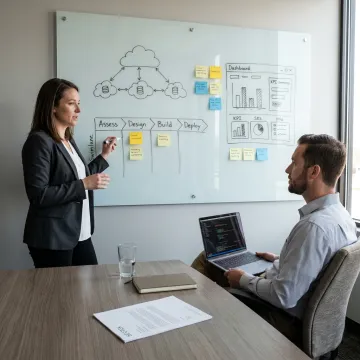 Technology consultants planning software implementation