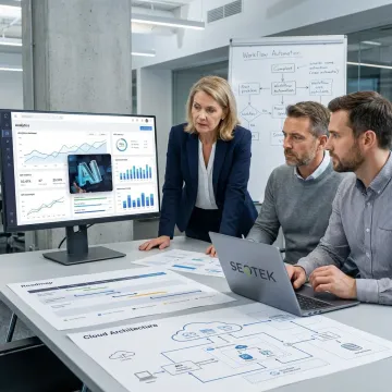 Consultants reviewing AI and data strategy