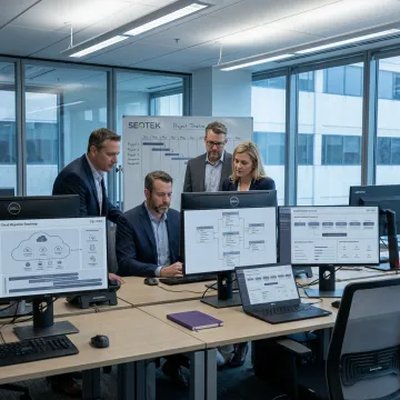 Team reviewing data modernization dashboards