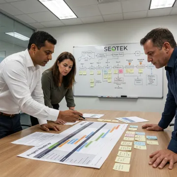 Project management consultants reviewing a roadmap
