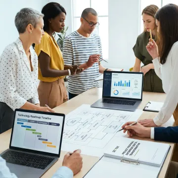 Consultants reviewing technology roadmap with executives