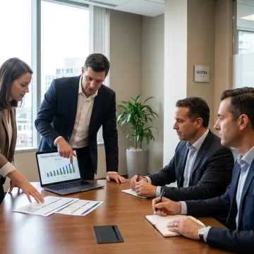 Performance management consultants in strategy meeting