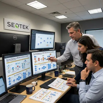 cloud architecture consulting team reviewing system diagrams