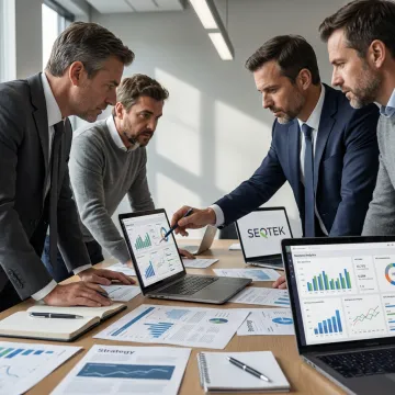 Insights consulting team analyzing business dashboards