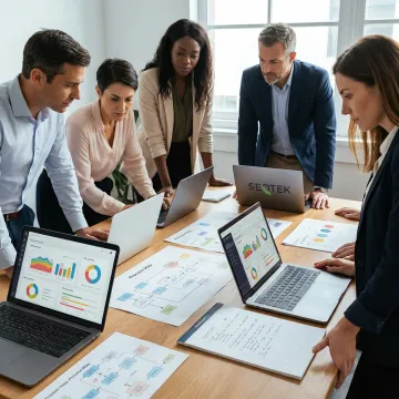 Consultants reviewing business insights with client team