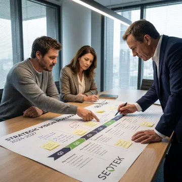 Business consultants building a strategic vision roadmap