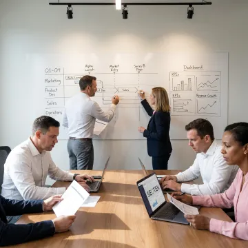 Business strategy consultants advising leadership team