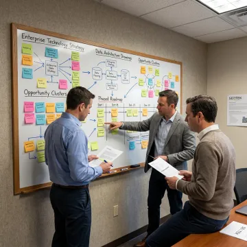 Consultants planning a technology transformation roadmap