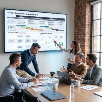 AI strategy consultants working with data dashboards
