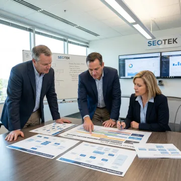 Strategic technology consultants reviewing digital roadmaps