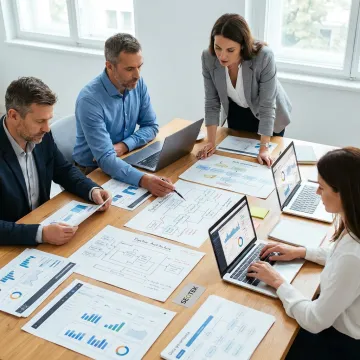 Data consultants reviewing analytics dashboard