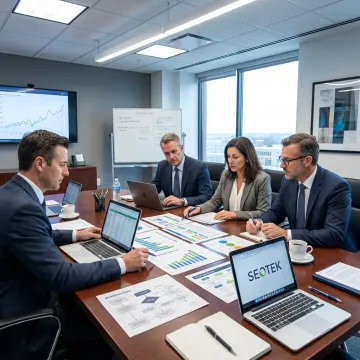 Management consultants reviewing resource planning strategy