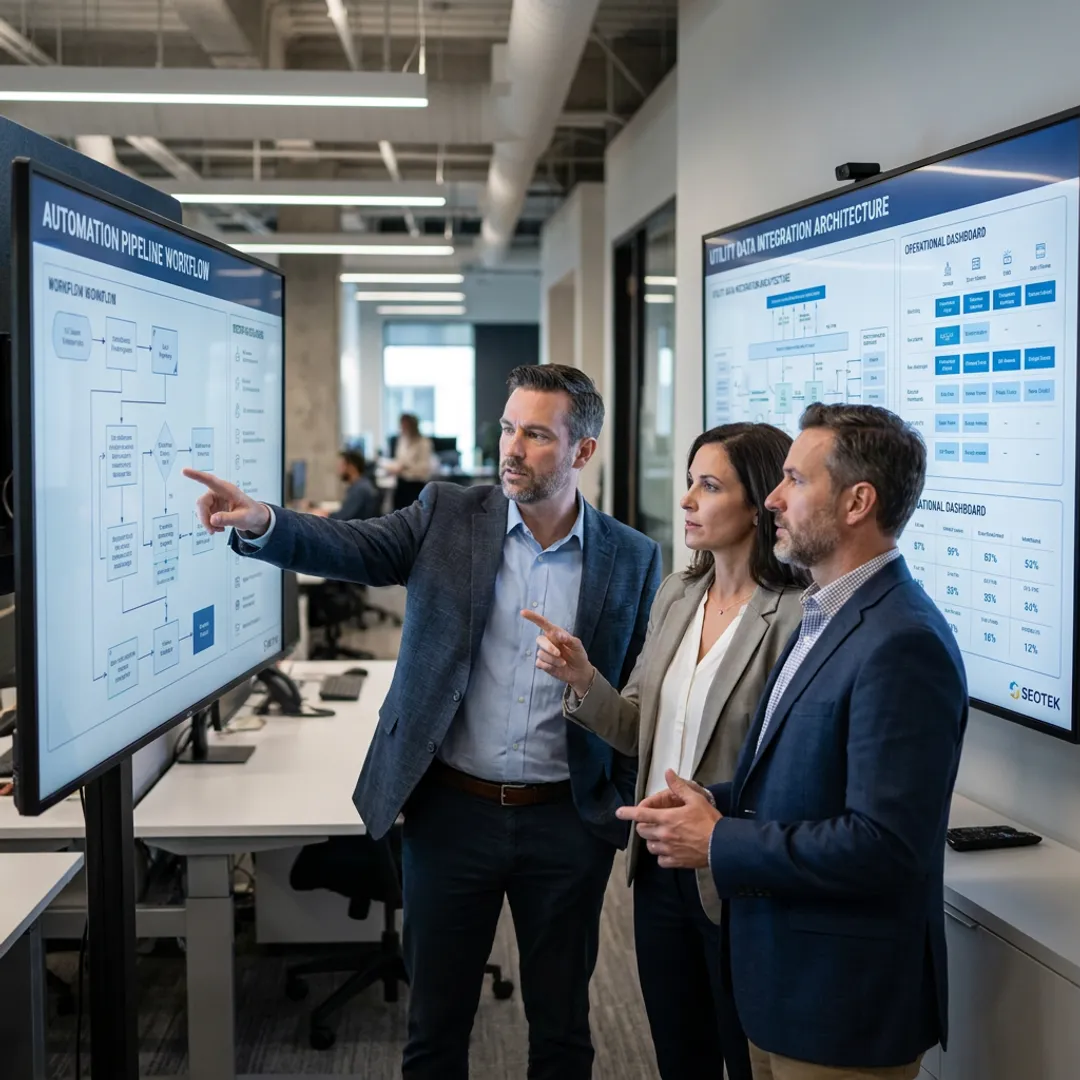 Consultants mapping an intelligent automation workflow