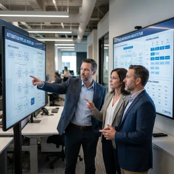 Consultants mapping an intelligent automation workflow