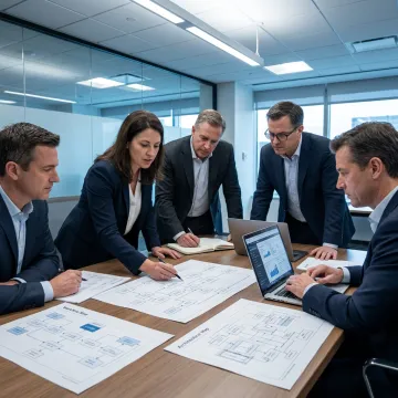 Business team reviewing process flow strategy