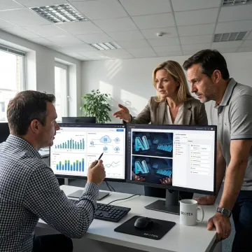Technology integration consultants reviewing connected systems