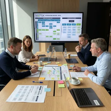 Leadership team reviewing an operating model design
