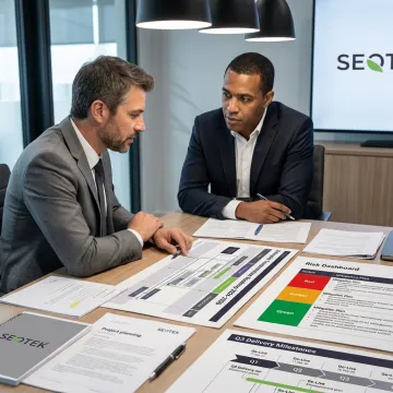 Consultants reviewing project roadmap