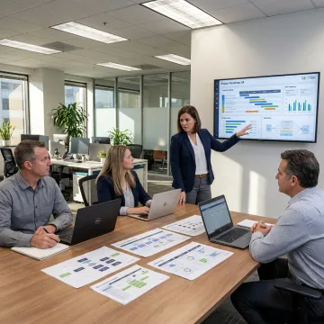 Technology consulting team reviewing strategy