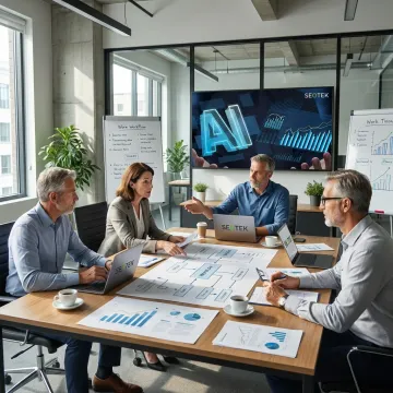 Data and AI consultants reviewing business dashboards