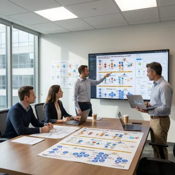 Technology consultants mapping systems integration workflow