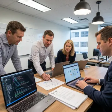 Custom application development team designing software