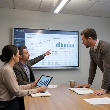 Healthcare analytics dashboard on screen