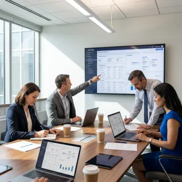 Healthcare analytics team reviewing data dashboards