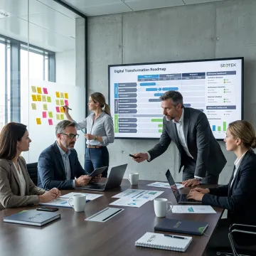 Leadership team planning digital transformation strategy