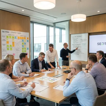 Leadership team discussing corporate culture strategy