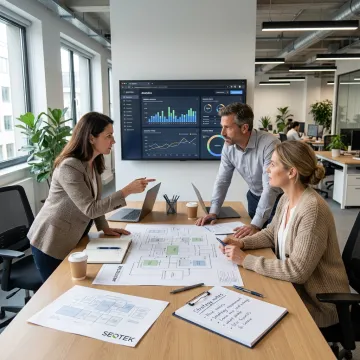 Data consultants reviewing analytics dashboards