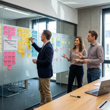 Consultants leading agile transformation planning session