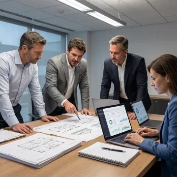 Technology management consultants in strategy meeting